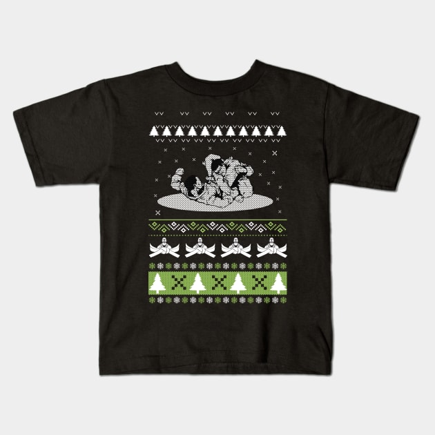 Merry Kickmas Ugly Christmas Karate Jiu Jitsu Martial Kids T-Shirt by kalponik